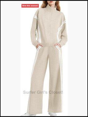 2 Piece Lounge Set Zip Up Sweatsuit Contrast Striped Wide Leg Jogging Pants
